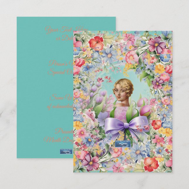 Flachkarten 1 Aquamarin(Cameo Garden)RFPMDesign ©️ Einladung (Vorne/Hinten)