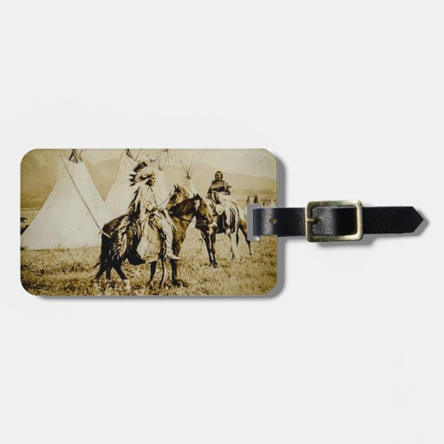 FlachkopfUreinwohner-Vintage gebürtiger Gepäckanhänger (Vorderseite horizontal)