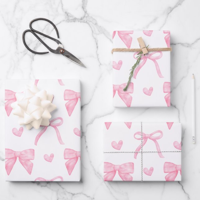 Flachpapier aus rosa Band- und Bow-Umschlagpapier Geschenkpapier Set (Vorderseite)