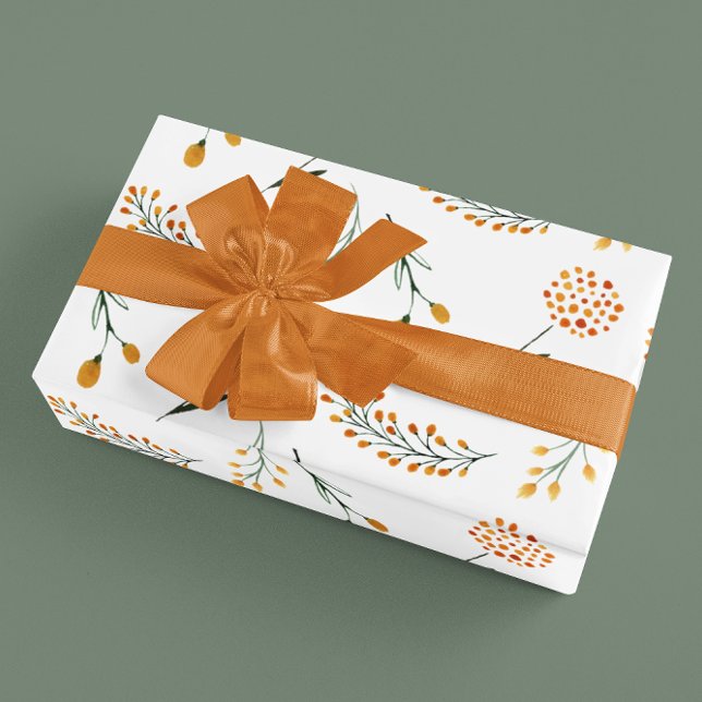 Flachpapier für orange Flor Wrapping Set 3 Geschenkpapier Set (Celebrate someone special with this beautiful botanical wrapping paper set! )