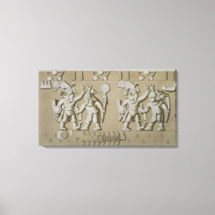 Flachrelief der alten aztekischen Krieger, vom Sto Leinwanddruck