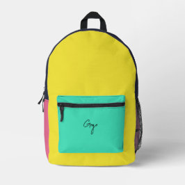 Flachs, Smaragd, Raisin Personalisierte, schwarze  Bedruckter Rucksack