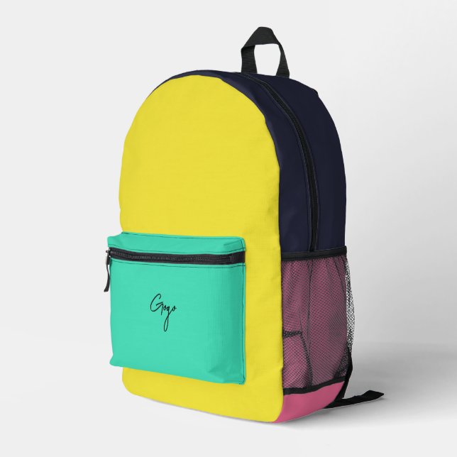 Flachs, Smaragd, Raisin Personalisierte, schwarze  Bedruckter Rucksack (Rückseitige Ecke Rechts)