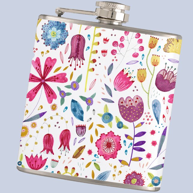 Flacon d'aquarelle florale (Watercolor modern floral patttern hip flask)
