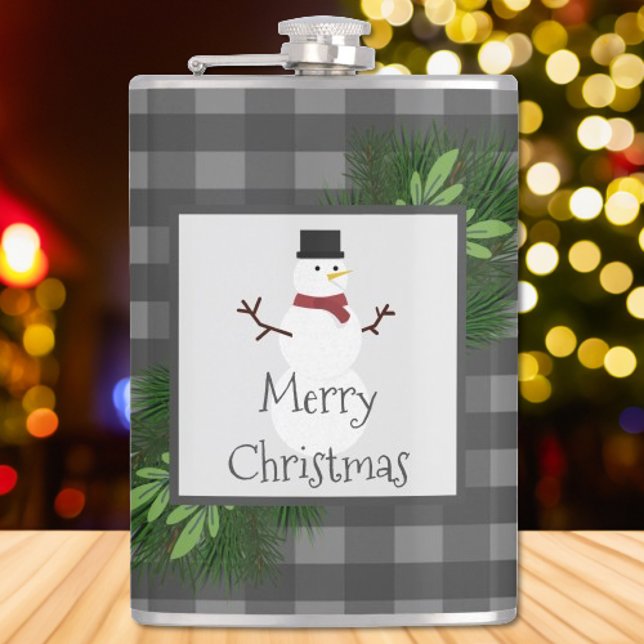 Flacon de Buffle gris de neige (Gray Snowman Buffalo Plaid Flask)