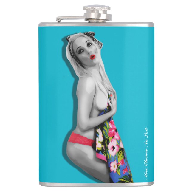 Flacon de hanche Retro Pinup Girl avec Miss Cherri (Devant)