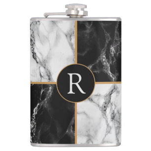 Flacon de monogramme en marbre blanc noir Votre le