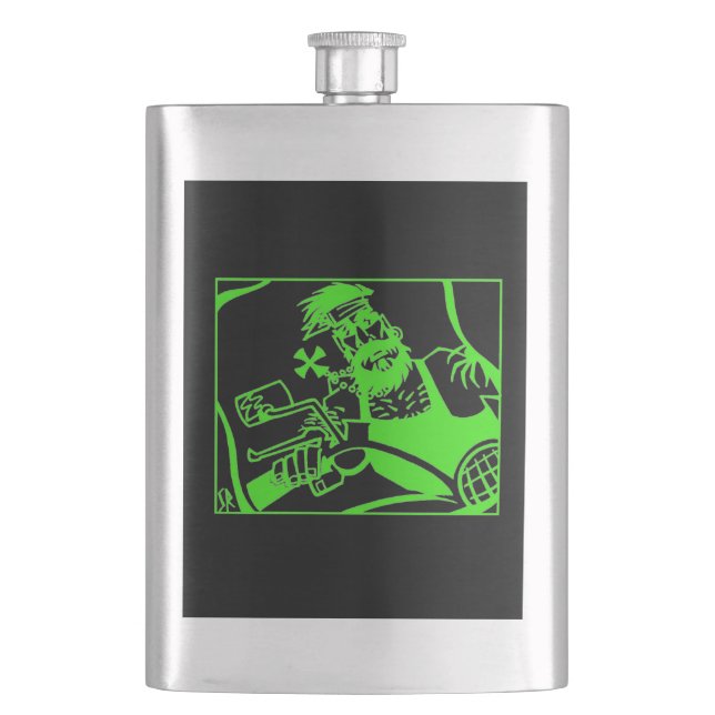 Flacon en acier inoxydable noir vert Biker (devant)