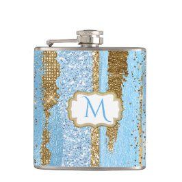 Flacon monogramme bleu et or fantaisie