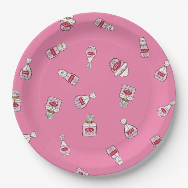 Flacons de parfum "Amour" sur assiettes en papier (Devant)