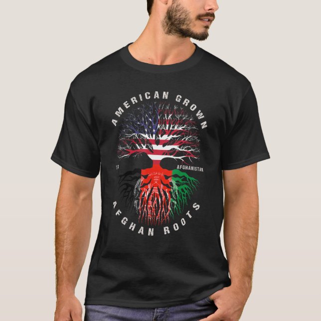 Flag "American Grown Afghan Roots Afghanistan" T-Shirt (Vorderseite)