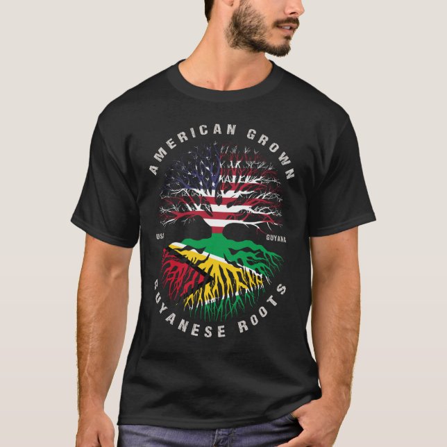 Flag American Grown Guyanese Roots Guyana T-Shirt (Vorderseite)