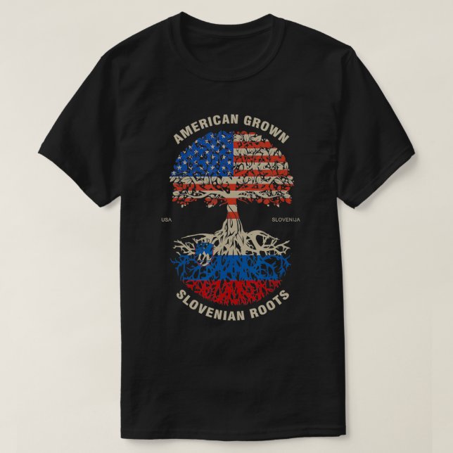 Flag "American Grown Slovenije Roots Slovenije" T-Shirt (Design vorne)