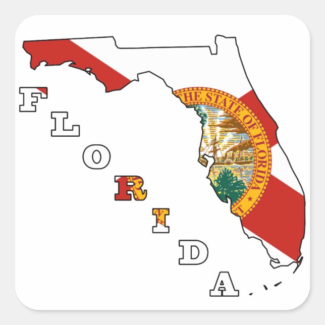 Flag auf Karte von Florida Quadratischer Aufkleber (Vorderseite)