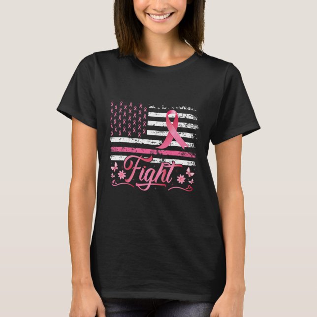Flag Brustkrebs-Bewusstsein rosa Band-Kampf T-Shirt (Vorderseite)