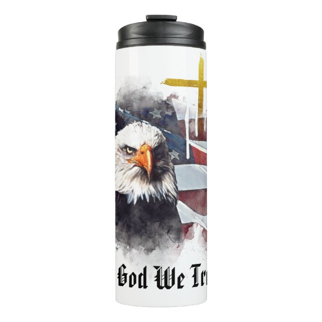 *~* Flag Christlicher Patriotischer Adler Gold Cro Thermosbecher (Vorderseite)