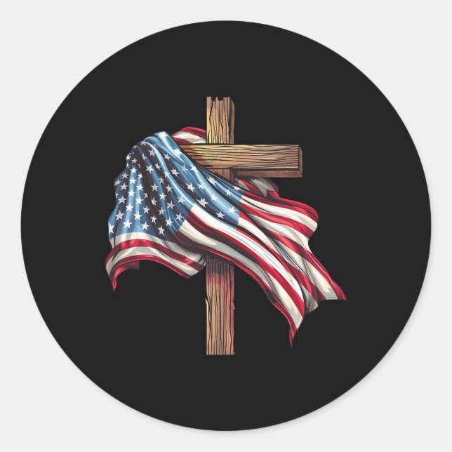 Flag Christliches Kreuz Jesus 4. Juli Männer Fraue Runder Aufkleber (Vorderseite)