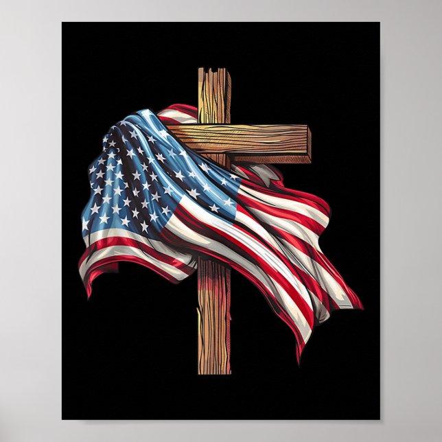Flag Christliches Kreuz Jesus 4. Juli Patriotic Poster (Vorne)
