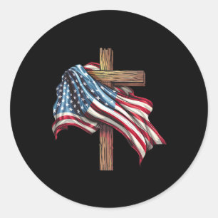 Flag Cross für patriotische US-Christen beunruhigt Runder Aufkleber