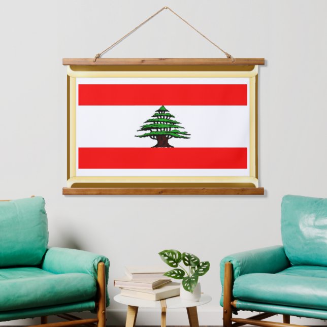 Flag der libanesischen Mauerwerk Wandteppich Mit Holzrahmen (Wohnzimmer)