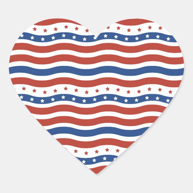 Flag der patriotischen Wavy US Flagge Herz-Aufkleber (Vorderseite)