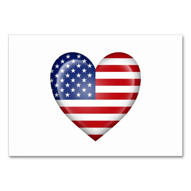Flag des amerikanischen Herzens auf Weiß Tischnummer (Vorderseite)