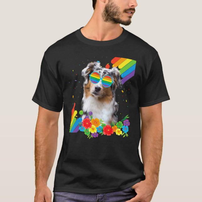 Flag des Stolz Lgbt Gay Australian Shepherd Dog T-Shirt (Vorderseite)