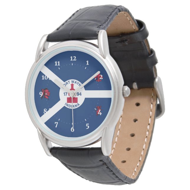 Flag Fort Wayne, Indiana Armbanduhr (Schrägansicht)