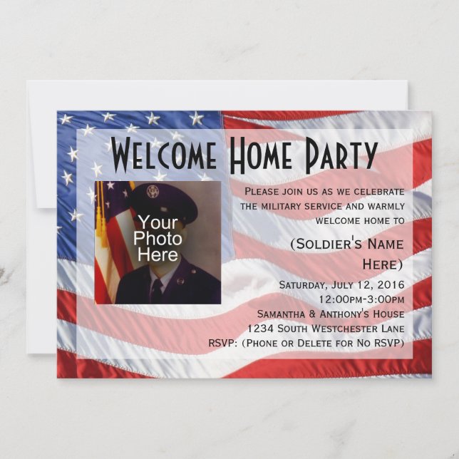 Flag/Foto Militärische willkommene Zuhause Party E Einladung (Vorderseite)
