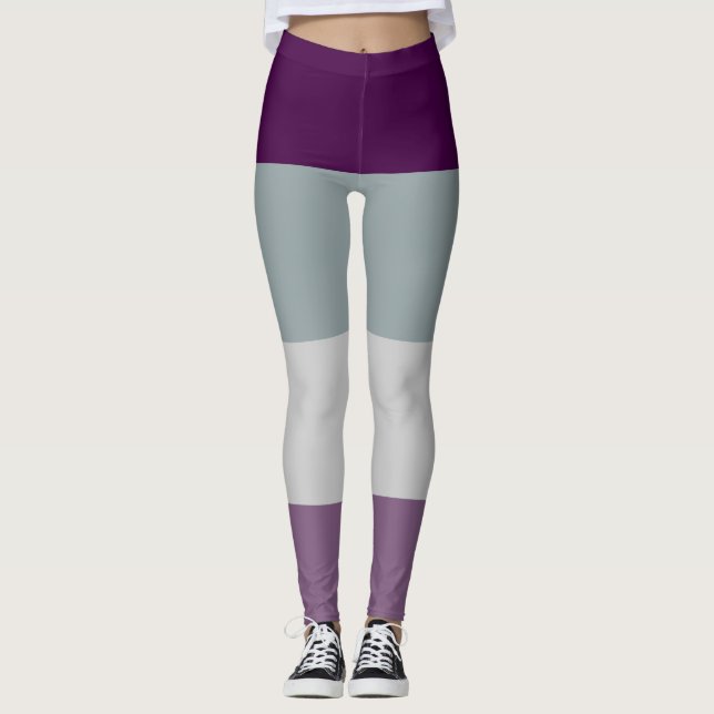 Flag für den asexuellen Stolz Lila, grau gestreift Leggings (Vorderseite)