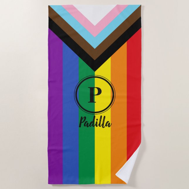 Flag für den Fortschritt schwarzer, benutzerdefini Strandtuch (Vorderseite)