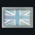 Flag für Pastelblau-Wasserfarben-Union Rechteckige Gürtelschnalle<br><div class="desc">Union Jack Fahne in pastellblau und verblasst lila Wasserfarbe.</div>