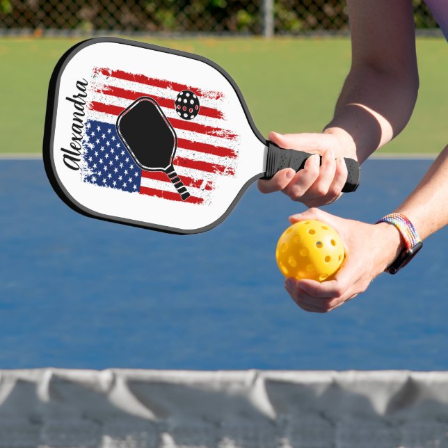 Flag für Stars und Streifen mit bearbeitbarem Name Pickleball Schläger (InSitu)