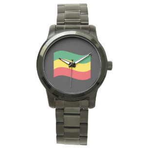 Flag Grün, Gold (Gelb) und Rot Armbanduhr