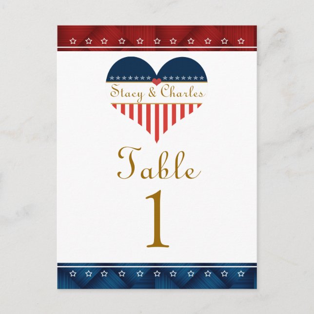 Flag Herz Patriotic Wedding Tischnummer Cards (Vorderseite)