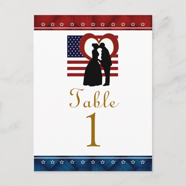 Flag Herz Patriotic Wedding Tischnummer Cards (Vorderseite)