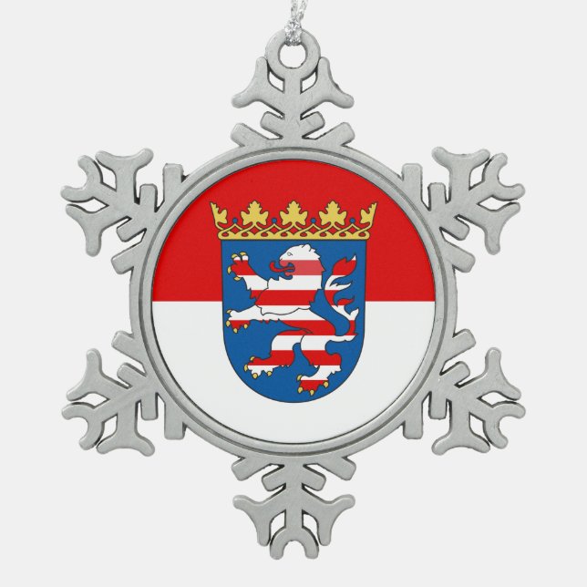 Flag Hesse Snowflake Zinnwein Weihnachtsschmuck Schneeflocken Zinn-Ornament (Vorderseite)