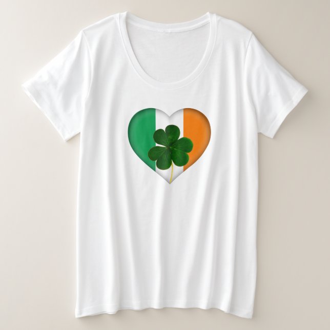 Flag Irland Herz mit Kleeblatt St. Patrick Große Größe T-Shirt (Design vorne)