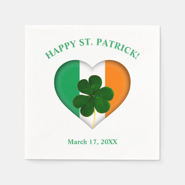 Flag Irland Herz mit Kleeblatt St. Patrick Serviette (Vorderseite)