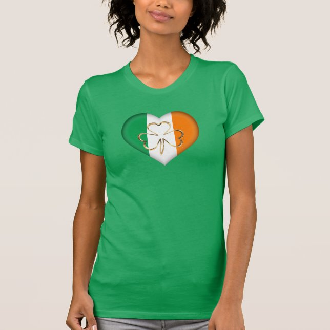 Flag Irland Herz mit Kleeblatt St. Patrick T-Shirt (Vorderseite)