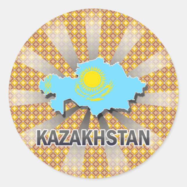Flag-Karte für Kasachstan 2.0 Runder Aufkleber (Vorderseite)