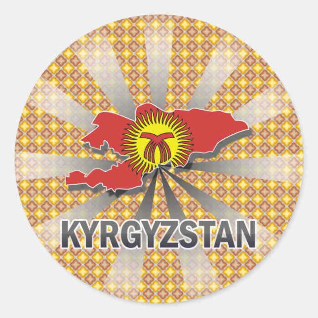 Flag-Karte für Kirgisistan 2,0 Runder Aufkleber (Vorderseite)