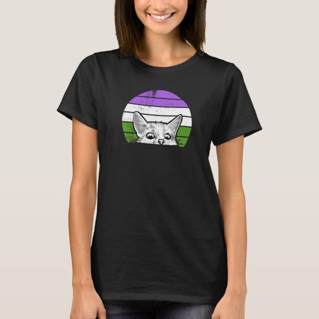 Flag-Katze mit Genderqueer-Flagge T-Shirt (Vorderseite)