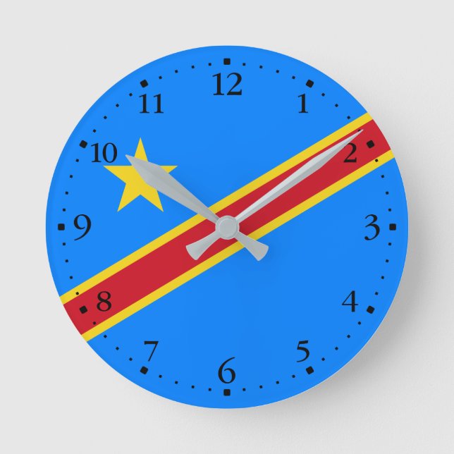 Flag Kongo Kinshasa Runde Wanduhr (Vorderseite)