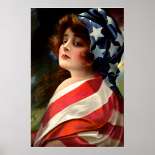 Flag Lady 4. Juli Vintage Patriotische Kunst Poster