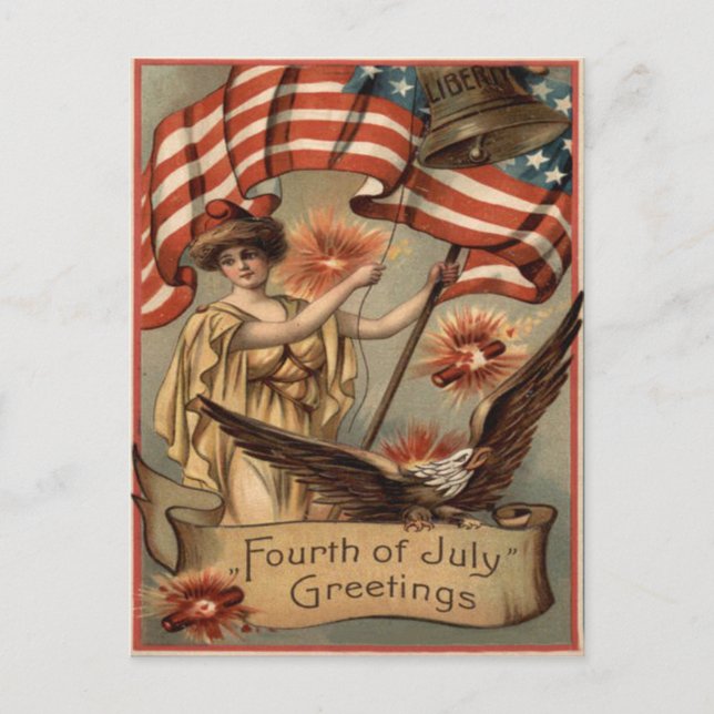 Flag Lady Liberty Fireworks Firecracker Postkarte (Vorderseite)