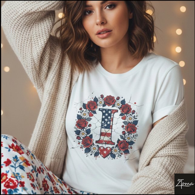 Flag Letter I Roses Heart Wreath T-Shirt (Sample design. Several style are available to choose from, with the option to add a name & color.
)