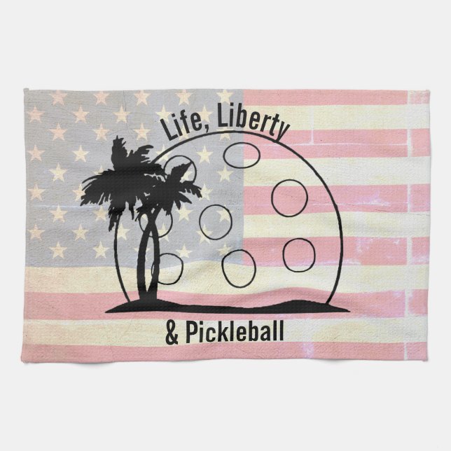 FLAG Life Liberty & Pickleball USA Geschirrtuch (Horizontal)