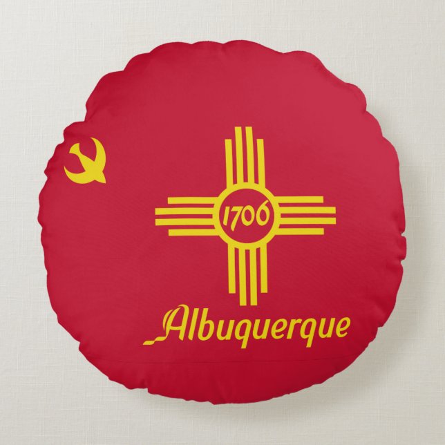 Flag of Albuquerque, New Mexico Round Pillow Rundes Kissen (Vorderseite)