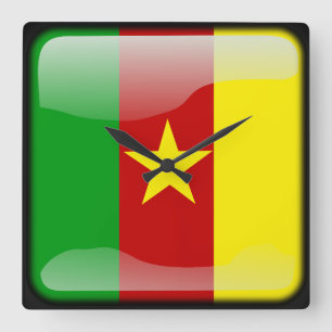 Flag of Cameroon Quadratische Wanduhr